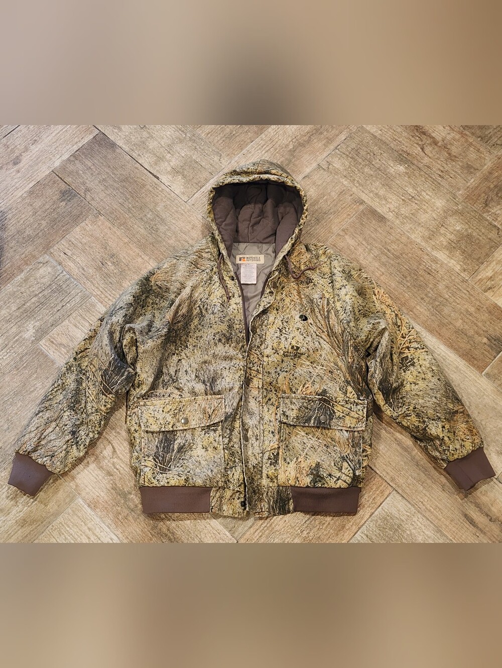 Russell Outdoors Men's Camo Hooded Jacket - Brown/Green Size M